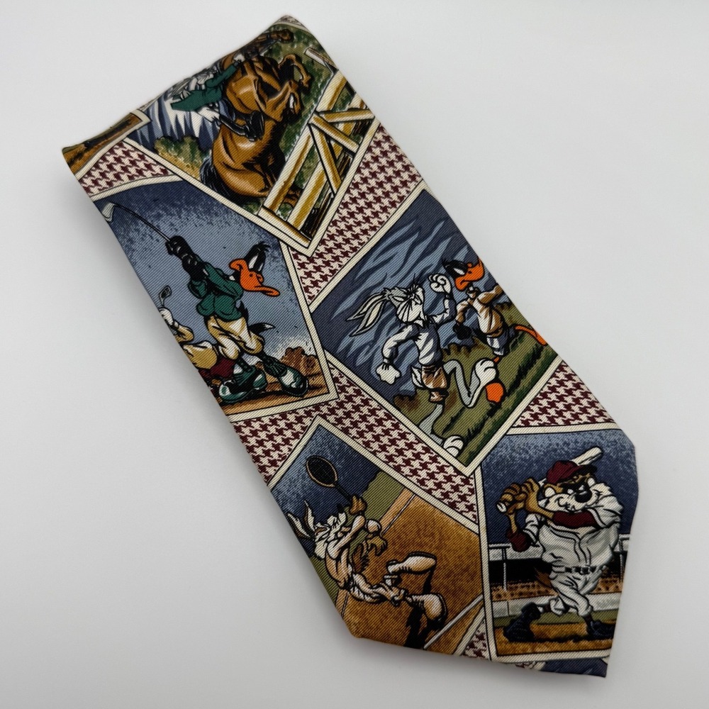 Warner Bros Necktie OS Looney Tunes Sports 1992 Vintage Silk Bugs Bunny Taz